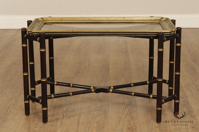Asian Style Faux Bamboo X-Base Brass Tray Top Coffee Table gallery