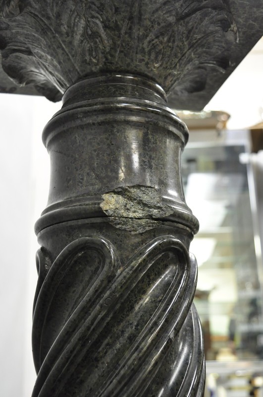 Antique Italian Green Marble Empire Classical Spiral Carved Column Pedestal gallery
