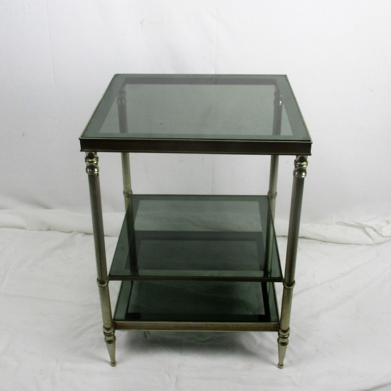 vintage small coffee cocktail side table 3 tier smoked glass chrome funky practi gallery