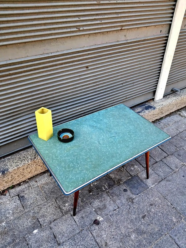 Vintage Formica Top Coffee/End Table | Blue Side Table | Planter gallery