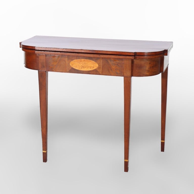 Antique Hepplewhite Mahogany Card Table With Inlaid Satinwood Rondelle c1820 gallery