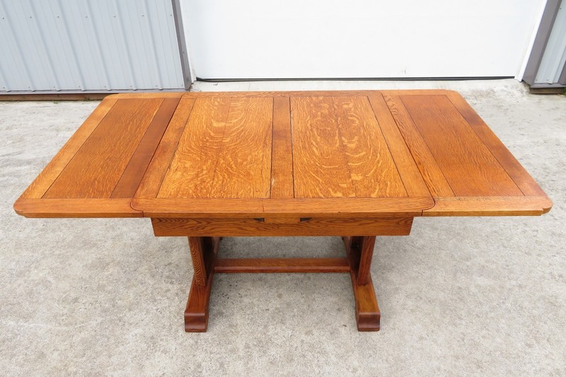 Vtg OAK DRAW LEAF DINING TABLE Nautical SHIP BOAT CARVING Mission ARTS & CRAFTS gallery