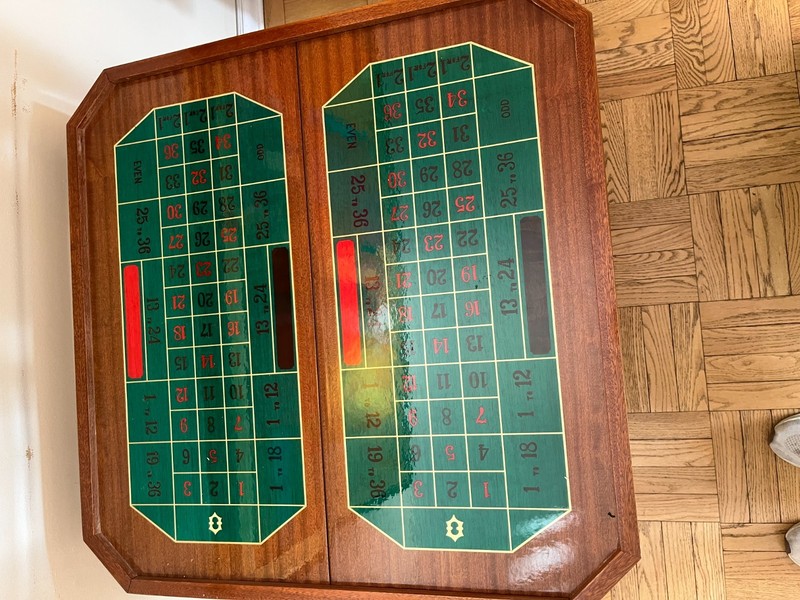 Italian Inlaid Wood Multi Game Table With 5 Roulette, Checkers,Chess, Backgammon gallery