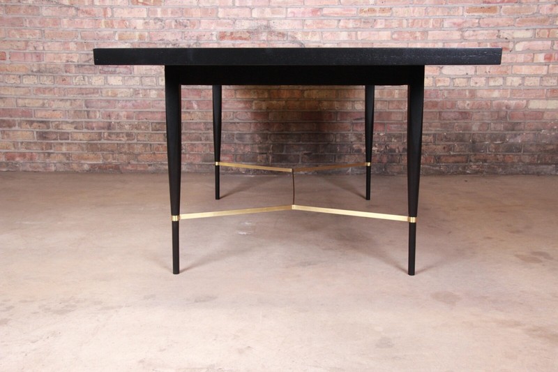 Paul McCobb Calvin Group Ebonized Mahogany and Brass Extension Dining Table gallery