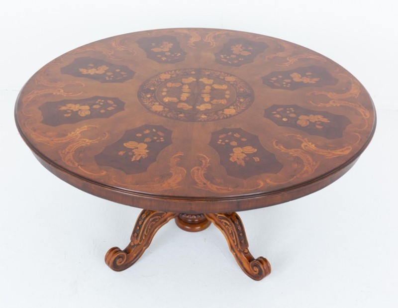 Victorian Centre Table Marquetry Inlay Quadrafoil Base Revival gallery