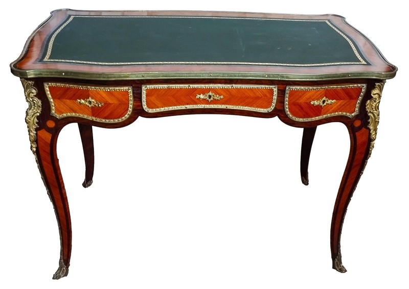 REGENCY BUREAU PLAT DESK. ROSEWOOD WOOD AND MARQUETRY. EDWARDS ROBERTS. 19th.
