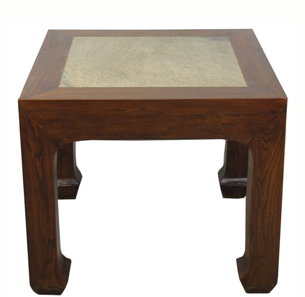 Marble Top and Elm Square Vintage Accent or Side Table 22