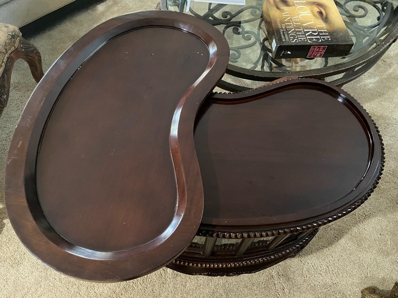 Kidney Shaped Tea/liquor Cabinet Table w/beveled glass& TRAY~LOCAL PICK UP ONLY gallery