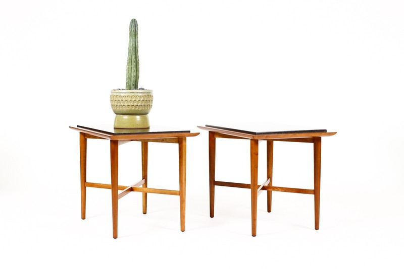 Mid Century Vintage Side / End Tables — Fine Art Furniture Co — Cherry + Slate