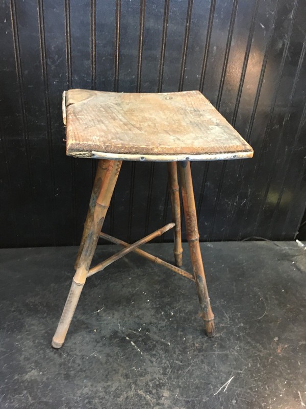 Antique Victorian Bamboo Side Table Plant Stand 18in tall , Wood 11in Top gallery