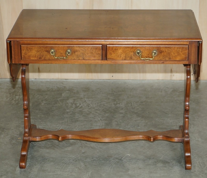 VINTAGE BEVAN FUNNELL BURR WALNUT EXTENDING SOFA / OCCASIONAL TABLE NICE TIMBER gallery