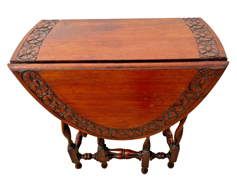 Antique Oval Gate Leg Kitchen Table Drop side Leaf Carved Mahogany Barley Twist gallery
