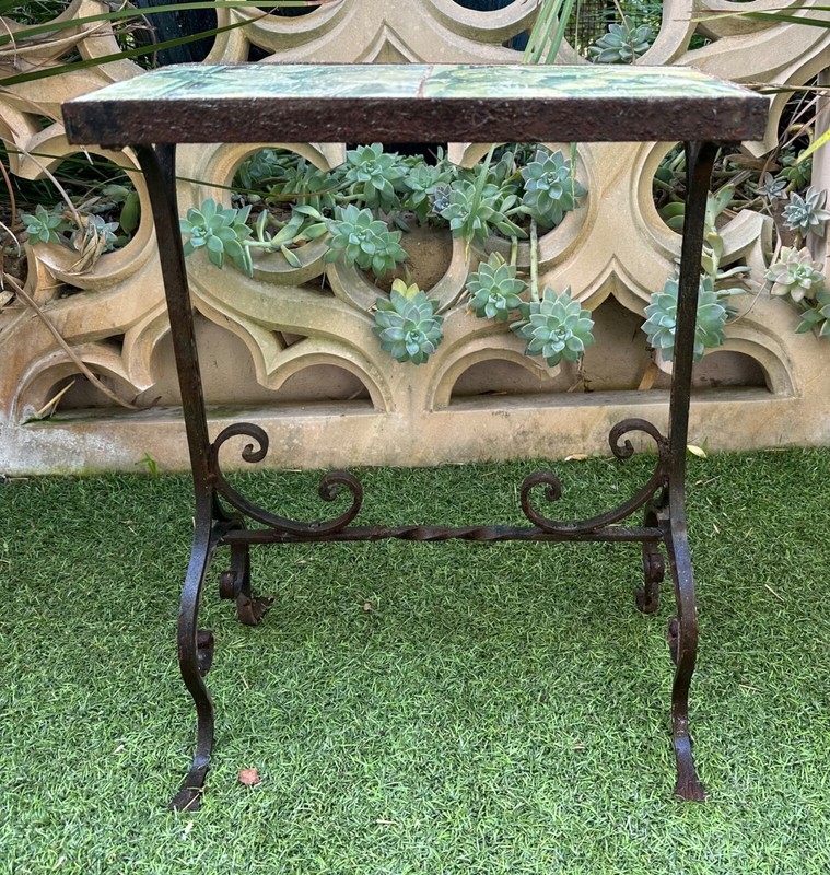 Late 19th century Wrought Iron Roman Fresco Tile Table gallery