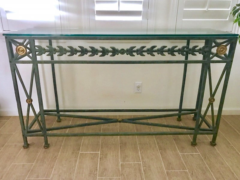 Beautiful Antique Roman Empire Style Green Iron Table