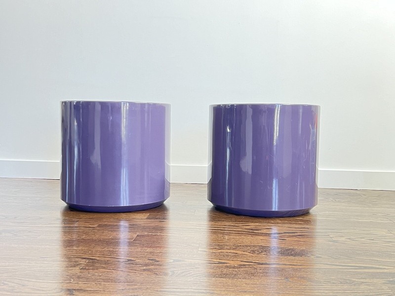 Mid Century Modern Pair Of Fiberglass Drum Tables