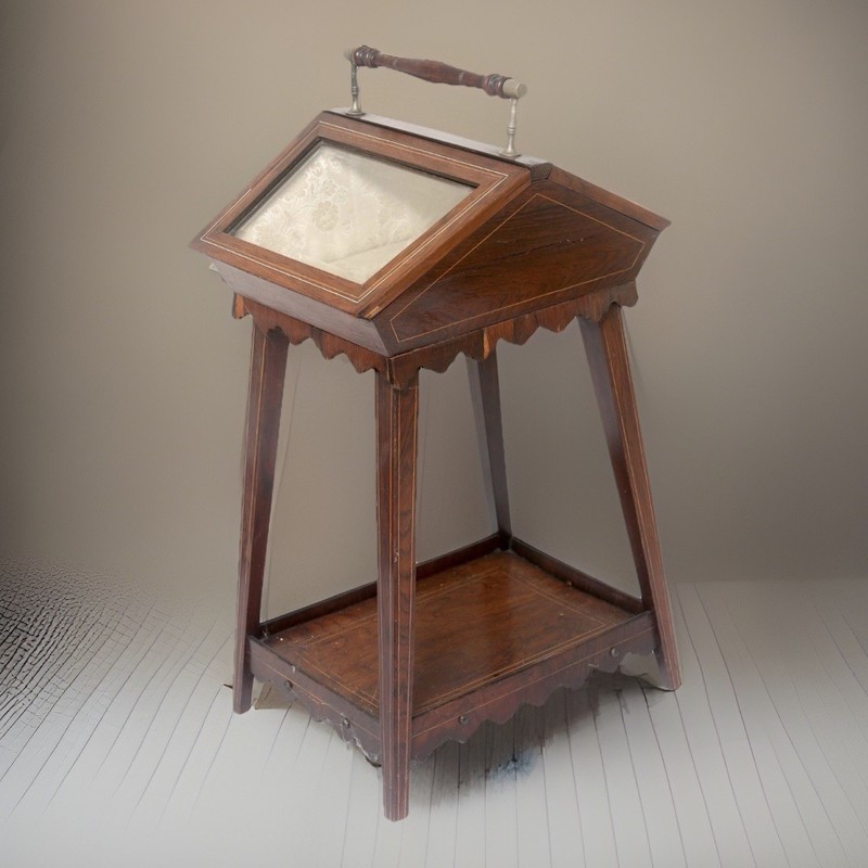 Sheraton Style Glazed Elegant Sewing Table, Window Display Case 30”