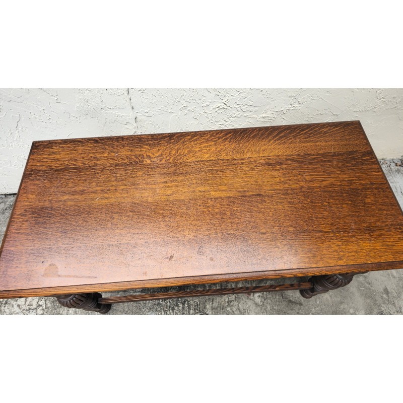 Robert Mitchell Furniture Co Antique Desk Library Table Oak Brown Carved 48in gallery