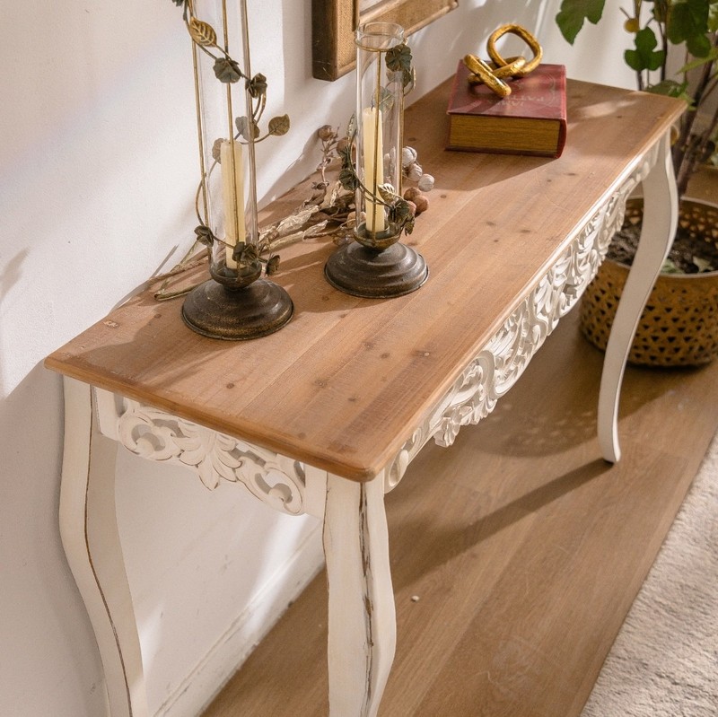 43.31" French Carved Console Table Antique White Wood for Hallway/Living Room US gallery