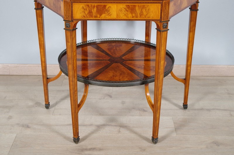 English Lemon and Walnut Magnifying Glass Hexagonal Pedestrian, circa 1880 gallery