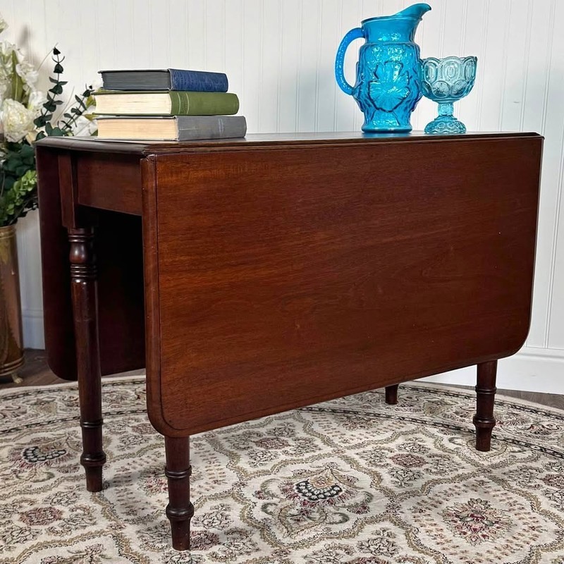 Antique Mahogany Drop-Leaf Table / Compact Dining, Writing, or Console Table