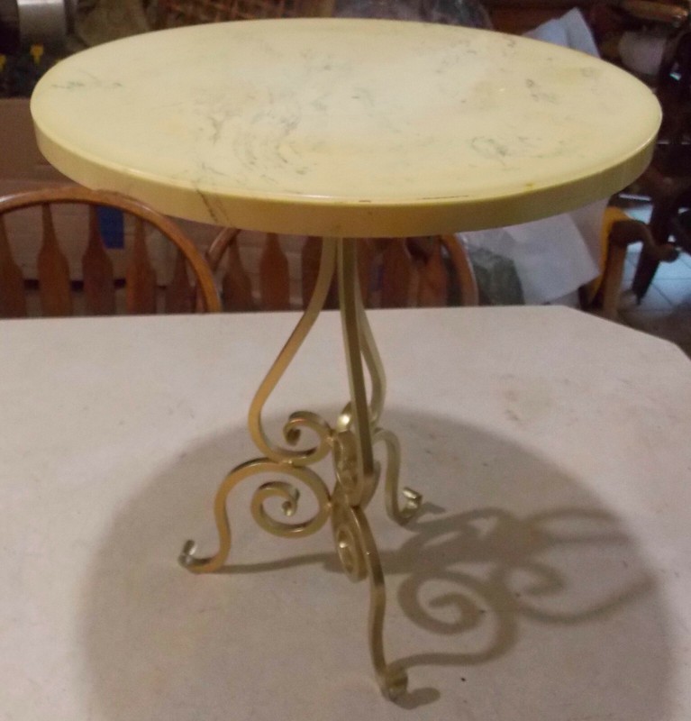 Mid Century Gold Metal Marble Top Plant Stand (PS92)