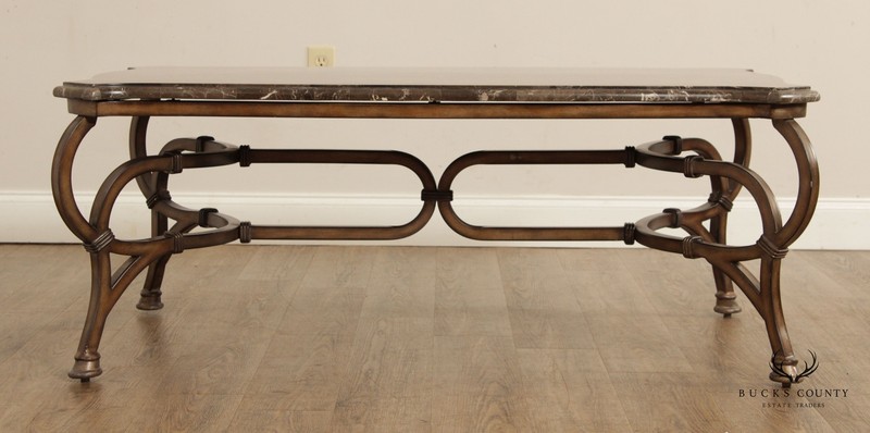 Rustic European Style Faux Marble Top Metal Base Coffee Table gallery