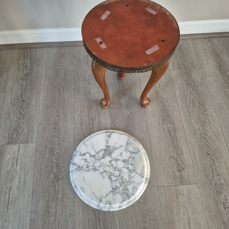 Vintage Marble Top Accent Side Table 17” Tall Brass Gallery Ornate Legs gallery