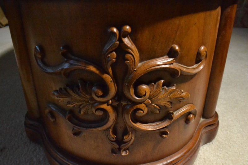 French Louis XV Victorian Style Carved Wood Marble Top Inlay Coffee Table Long gallery