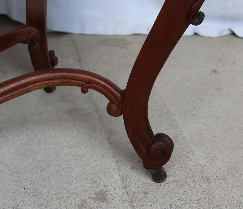 Antique Victorian Walnut Marble top Table – carved flowers in urn gallery