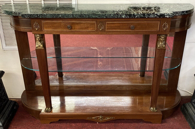 FRENCH MAHOGANY EMPIRE ENTRYWAY CONSOLE TABLE W/ MARBLE TOP gallery