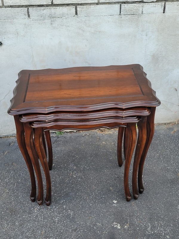 1920s Country French Walnut Nesting Tables – Antique Stacking Side Tables Set