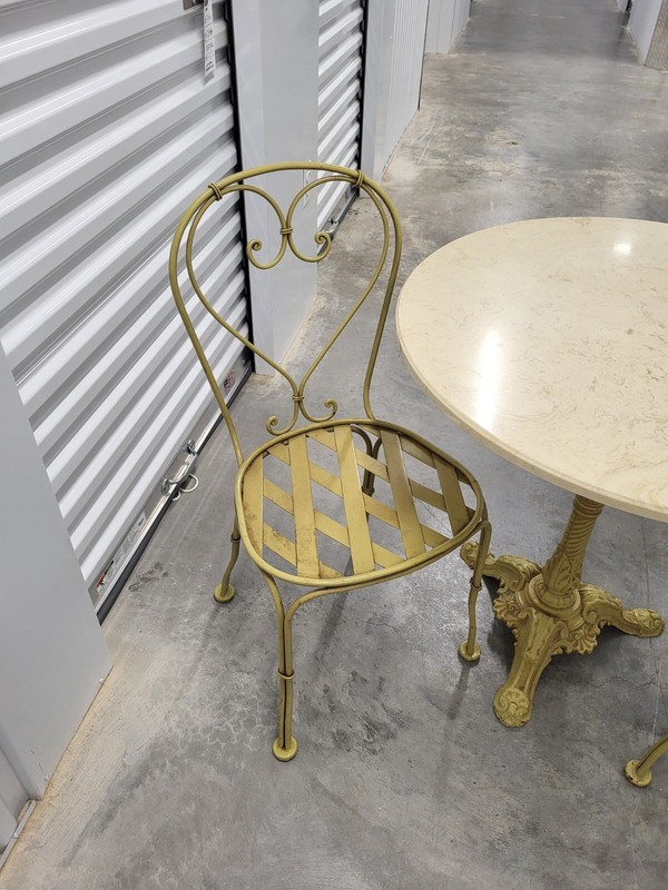 Vintage Cast Iron Table Base with Marble Top and Two Cast Iron Chairs Excellent gallery