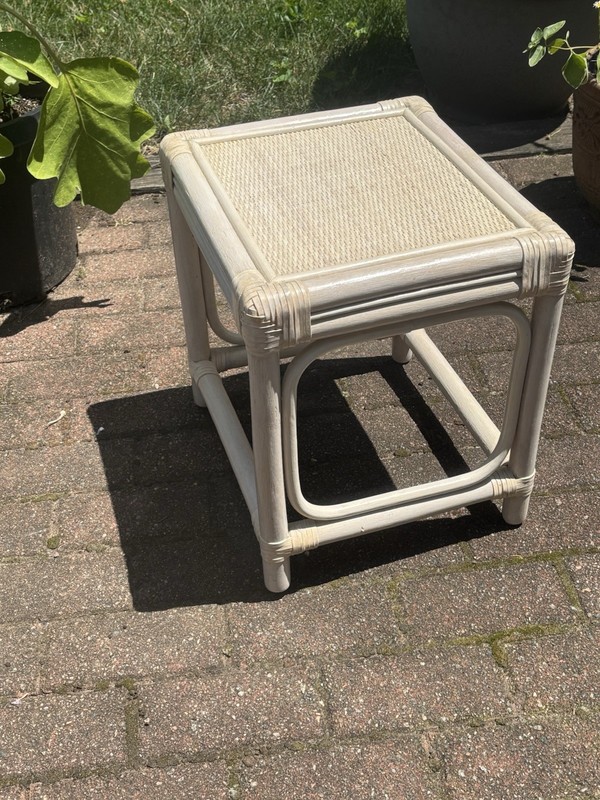 Vintage, 70’s Wood, Wicker Side Table
