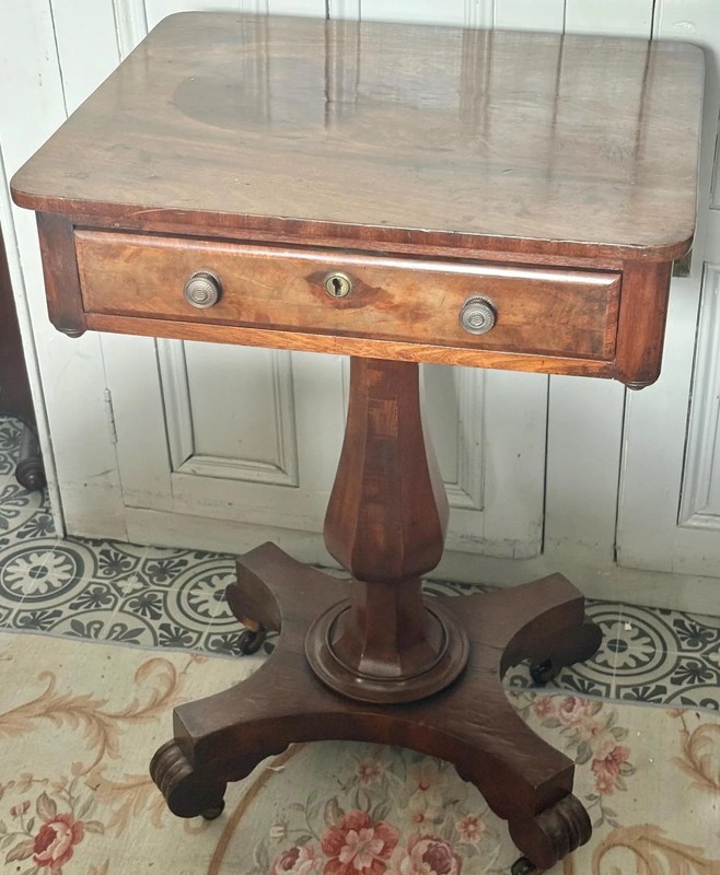 Labeled William IV Mahogany Work Table | W. THORN | Antique Side Table