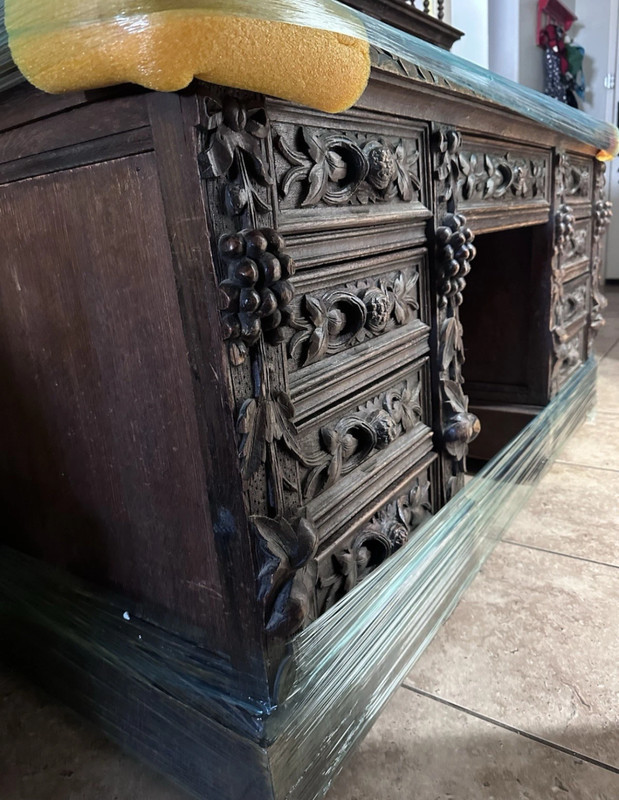 Antique 19thC French Renaissance Revival Carved Oak Pedestal Desk Bacchus LOCAL gallery