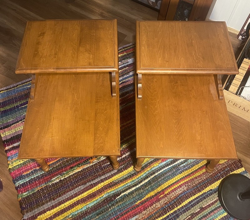 Heywood Wakefield Maple End Tables 2 Tier Mid Century Vintage Furniture gallery