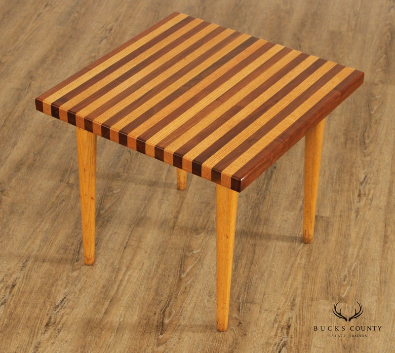 Mid Century Modern Oak and Walnut Square Butcher Block Side Table gallery