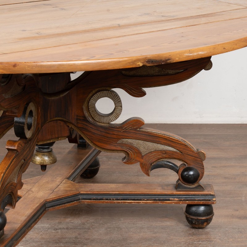 19th Century Swedish Pine Drop Leaf Pedestal Dining Table gallery