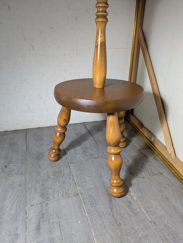 Vintage Rustic Country Wood Round Pedestal Table Telephone Plant Stand Gallery gallery