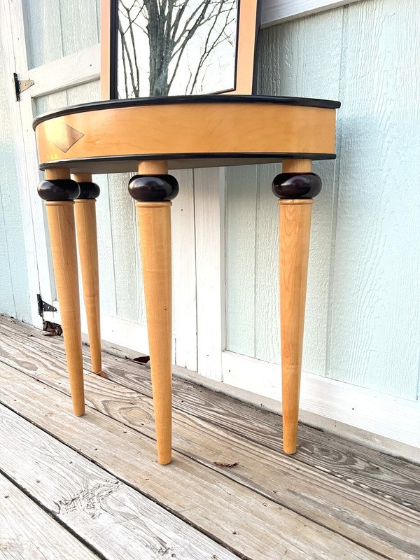 Bombay Company Art Deco Style Birch & Mahogany Demilune Console Table w/ Mirror gallery