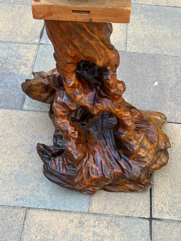 Vtg 20" Japanese Tree Root Hand Carved Solid Wood Side Table Plant Stand Base gallery