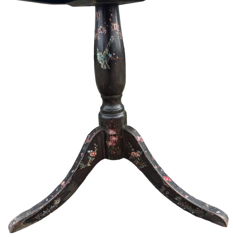 ANTIQUE EBONISED HAND PAINTED & MOTHER OF PEARL OCCASIONAL TABLE 19th CENTURY gallery