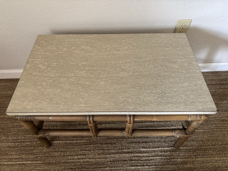 Vintage Mid Century Fisks Reed Style Bamboo Formica Top Side Table Boho Chic gallery