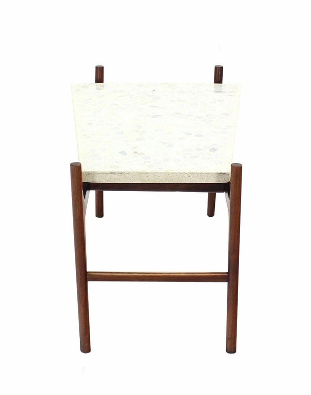 Unusual Trapezoid Travertine Terrazzo Top Oiled Walnut Base End Side Table MINT gallery