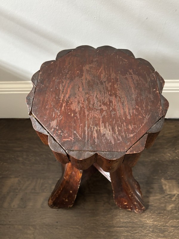 Antique Palm Frond Accent Side Table Taboret Tramp Art Folk Art c 1920 gallery