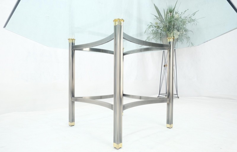 Mid Century Modern 60" Octagon 3/4" bevel Glass Top Brass Base Dining Table MINT gallery