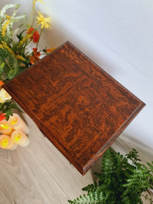 Antique Oak Wood Table Pot Stand Whisky Serving Side Table Distressed Brown UK gallery