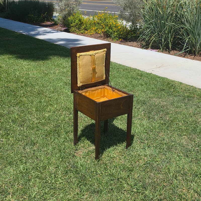 Antique Late Victorian Sewing Box Table 1890s English Tiger Oak Work Box Storage