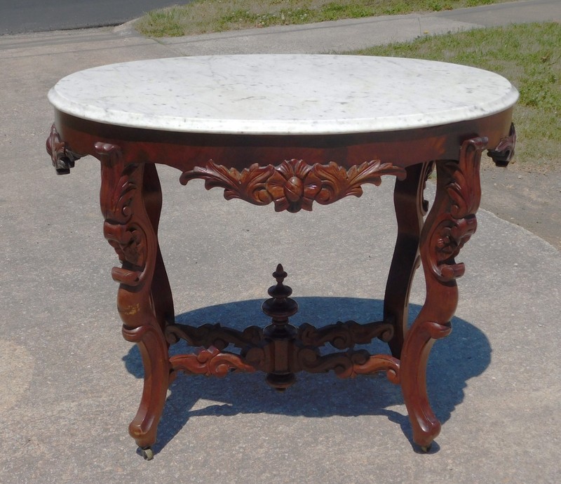 Oval Mahogany Marble Top Center Table Lamp Table circa 1850-60 gallery