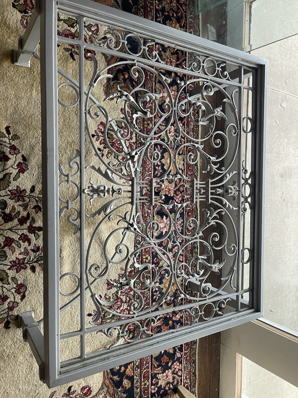 19th Century Style Wrought Iron Coffee Table with Beavled Glass Top gallery